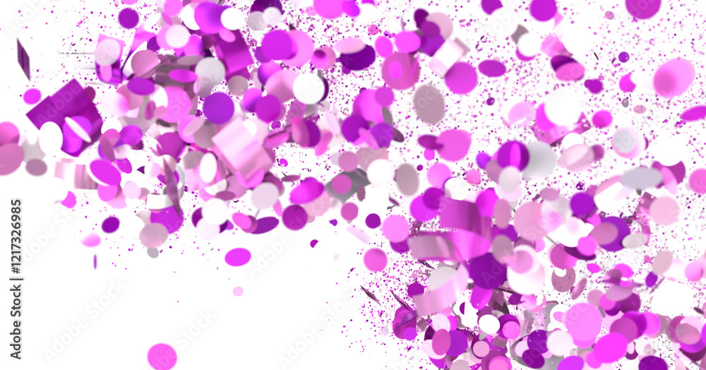 Floating pink and purple confetti explosion. Perfect for party, celebration, or festive designs. Floating pink and purple confetti explosion. Perfect for party, celebration, or festive designs.