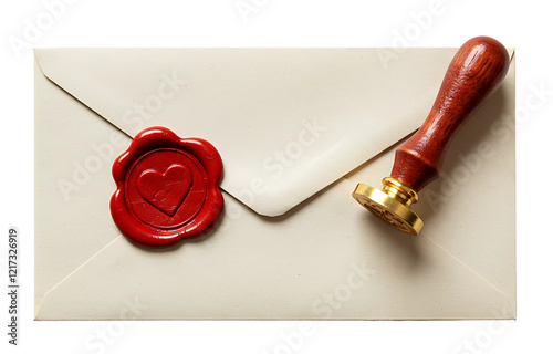 Vintage Love Letter with Red Heart Wax Seal on White Background photo