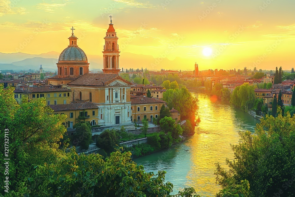 Fototapeta premium The cityscape of Verona's downtown area, capturing the essence of Italian urbanity in Europe