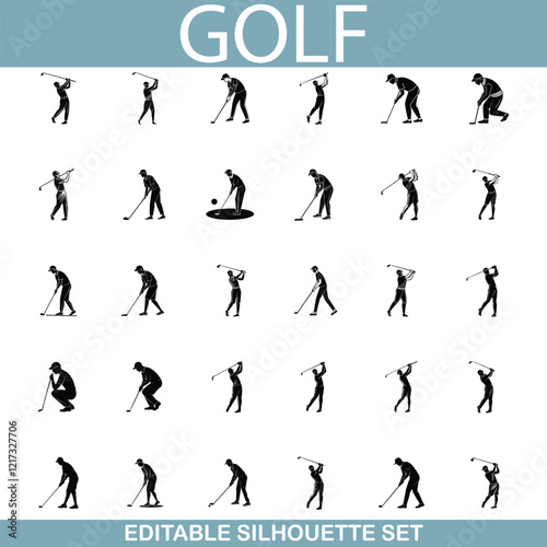 Golf Silhouette Set Editable Vector Icons for Sport Graphics