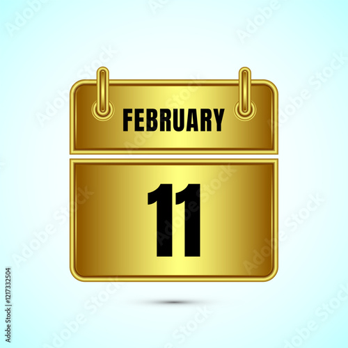 February 11 calendar and time planner on gold background. Daily calendar icon, schedule symbol