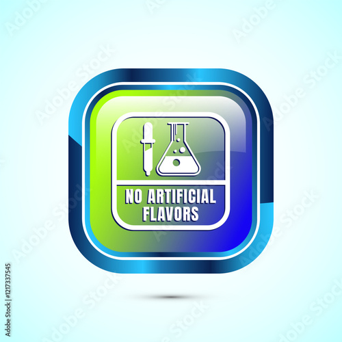 No artificial flavor icon design illustration, Artificial flavor free symbol, Natural product, Glossy square button design