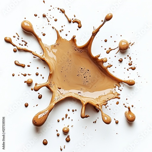 Coffee and chocolate stains separated on a clear background. Royalty-free high-quality PNG of a tea spill. Isolated round coffee stain, featuring a cafe splatter and slushy residue photo