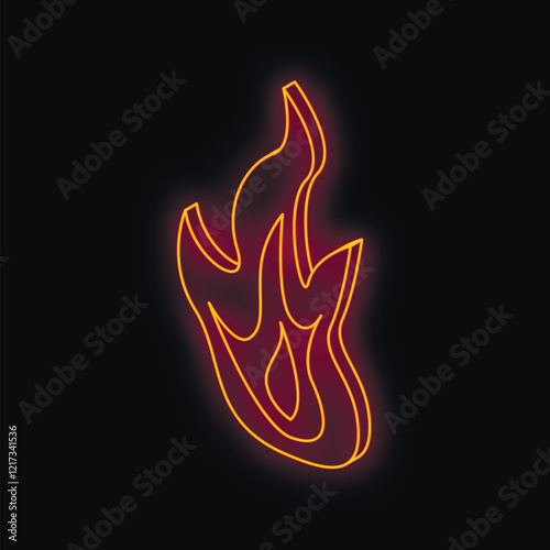 Neon flame glowing on dark background, creating warm and inviting atmosphere