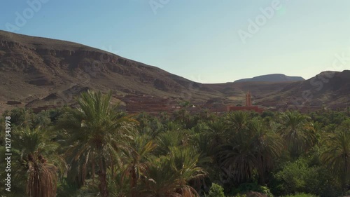 oasis in morocco traditional village of fint with palm trees park mountains