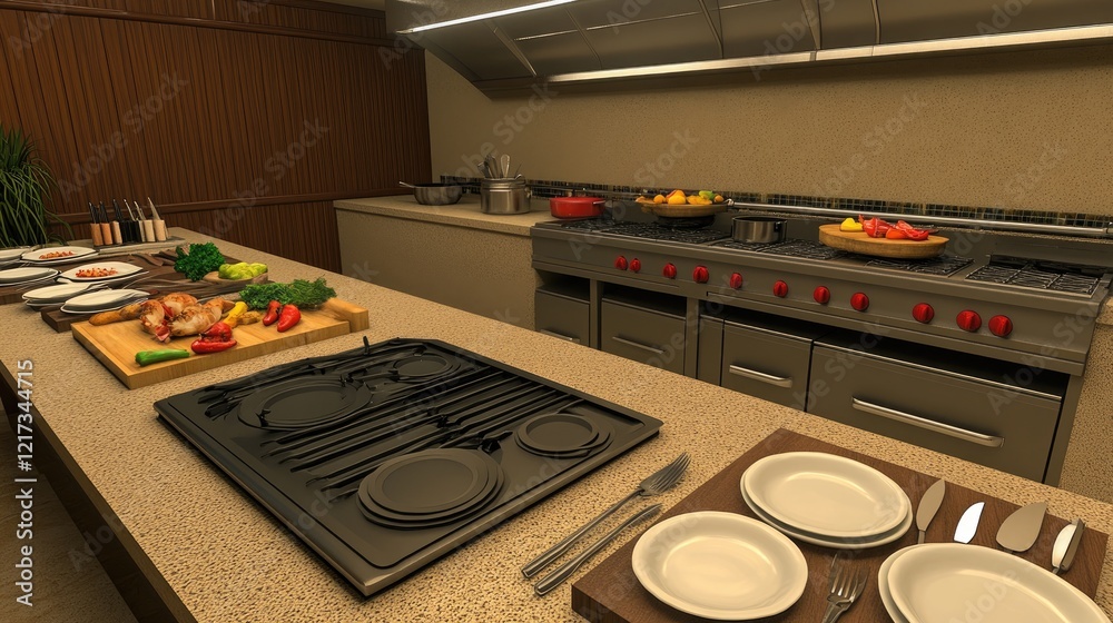 Professional kitchen prep, food display, restaurant, cooking Professional kitchen prep, food display, restaurant, cooking