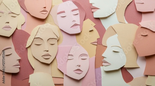 Illustration of many faces of different women, graphic for International Women's Day photo