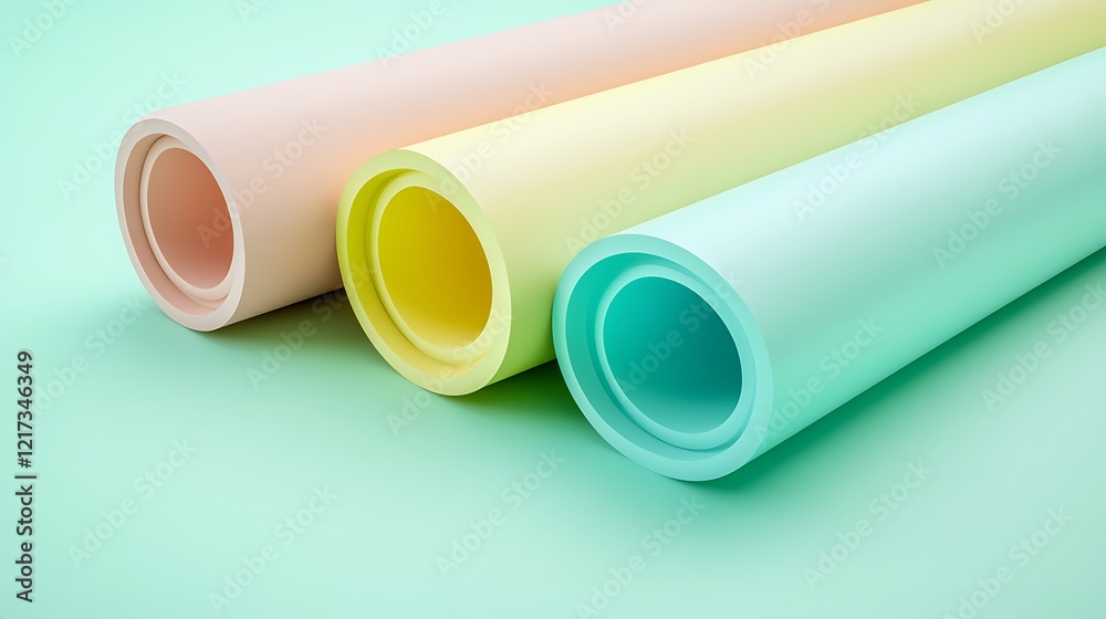 Pastel colored paper rolls arranged neatly Pastel colored paper rolls arranged neatly