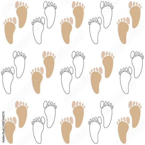 Human footprints vector. Bare feet, footprint. Flat icons. Footprints background.