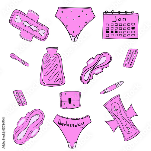 Иллelements related to menstruation on transparent backgroundюстрация без названия