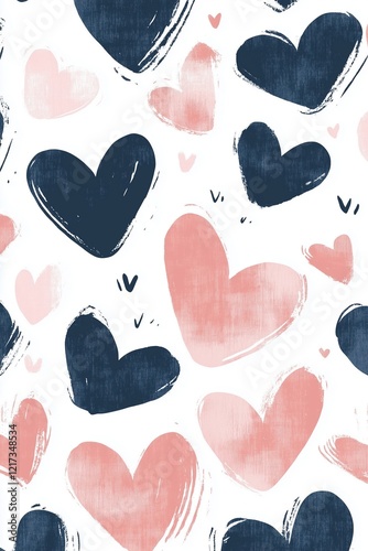Hand-Drawn Heart Pattern in Pastel and Bold Colors