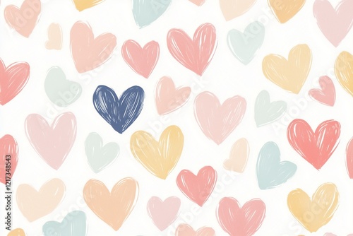 Hand-Drawn Heart Pattern in Pastel and Bold Colors