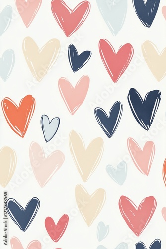 Hand-Drawn Heart Pattern in Pastel and Bold Colors