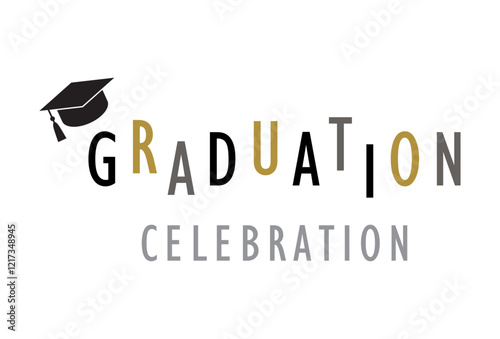 Wallpaper Mural Graduation Celebration logo graphic illustration showing black gray and gold staggered fancy type with a graduation cap stock illustration Torontodigital.ca