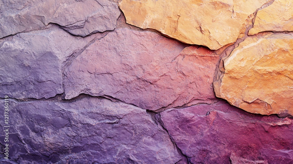 Fototapeta premium A vibrant close-up of a textured rock wall, showcasing shades of purple and yellow.
