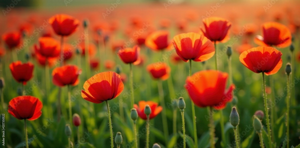 Field of Papaver somniferum growing in the wild, natural world, foliage Field of Papaver somniferum growing in the wild, natural world, foliage