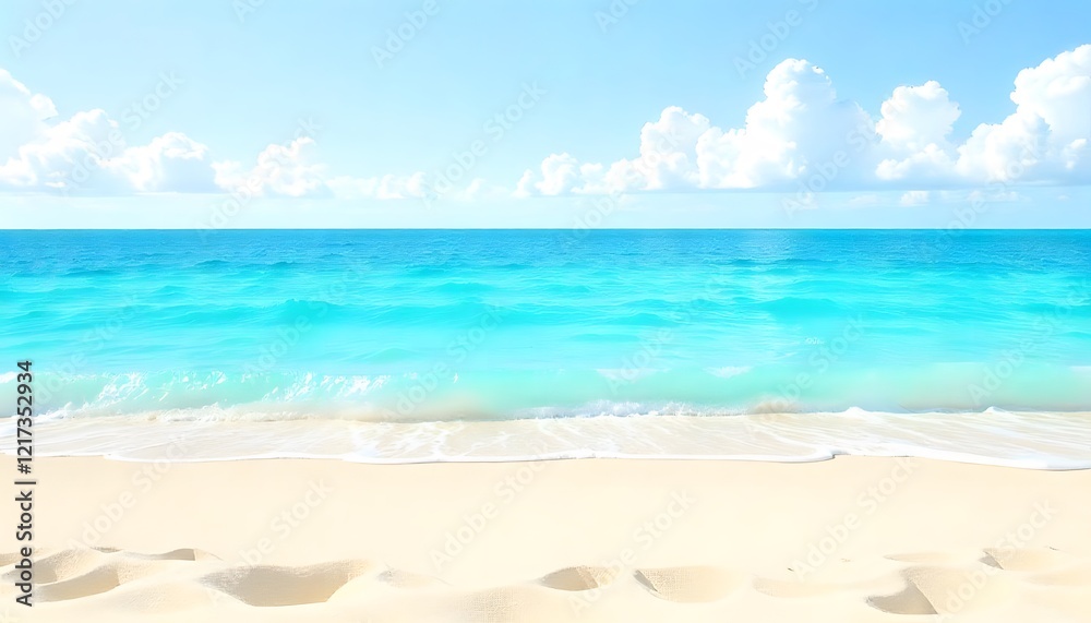 Idyllic beach scene with turquoise water and white sand and blue sky with clouds Idyllic beach scene with turquoise water and white sand and blue sky with clouds