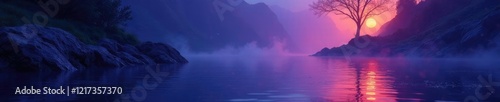 Deep blues and purples complementing warm amber tones, rich jewel, peaceful, mysterious