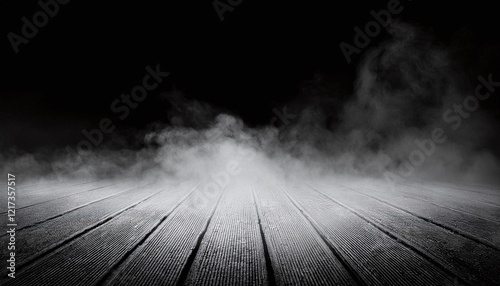 Dry ice smoke clouds fog floor texture. Perfect spotlight mist effect on isolated black background
