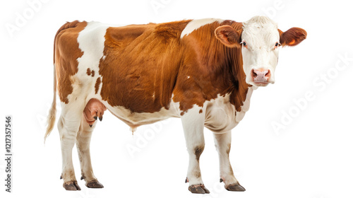 Simmental cattle, red and white, dual-purpose breed isolated on transparent background
