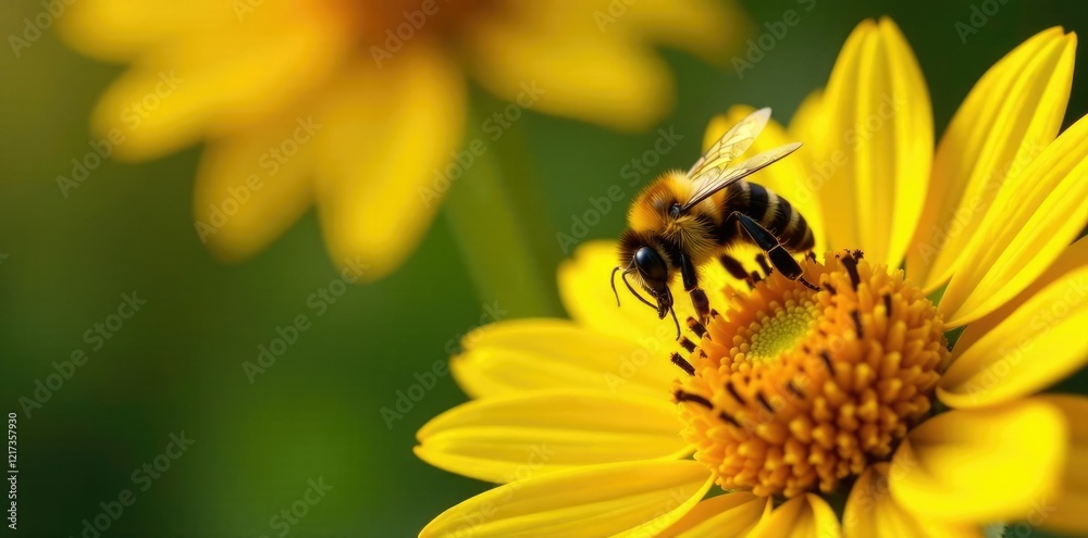 Bumblebee hovering above sunflower petals with stinger exposed, pollination, bee life cycle, insects Bumblebee hovering above sunflower petals with stinger exposed, pollination, bee life cycle, insects