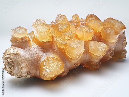 A large piece of raw ginger root with a translucent, gelatinous texture. photo