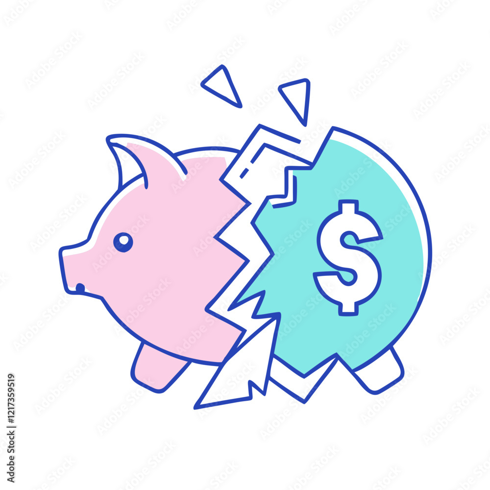 Obraz premium broken piggy bank icon, broken piggy bank vector illustration-simple illustration of broken piggy bank, perfect for broken piggy bank logos and icons