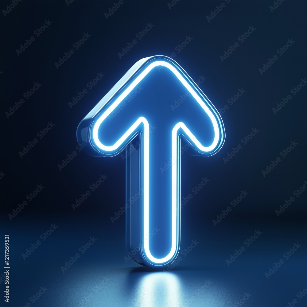 A glowing blue neon arrow pointing upwards against a dark background, creating a modern and vibrant visual effect.