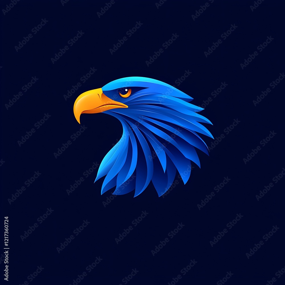 Fototapeta premium Stylized eagle artwork with luminous wings against shadow black background