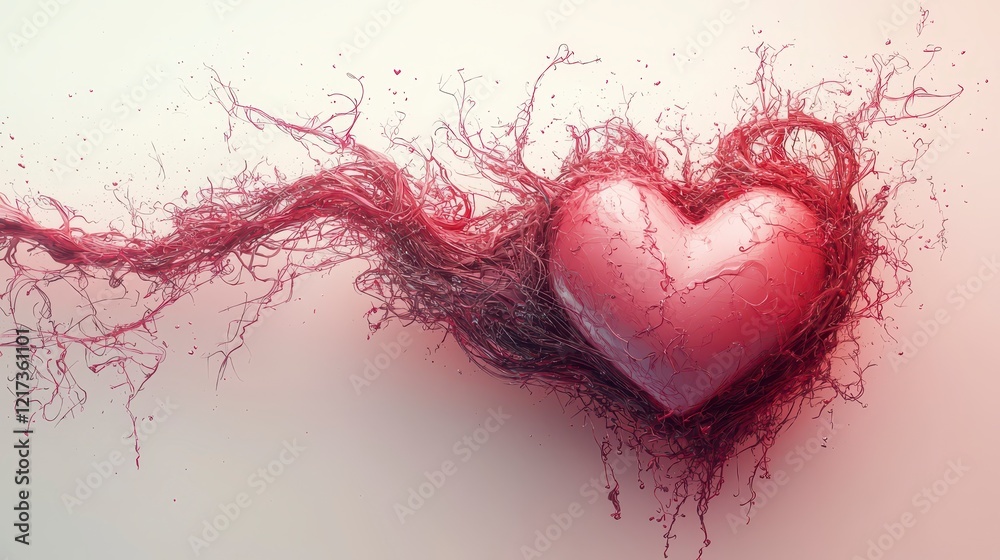 Abstract pink heart with flowing, swirling lines.
