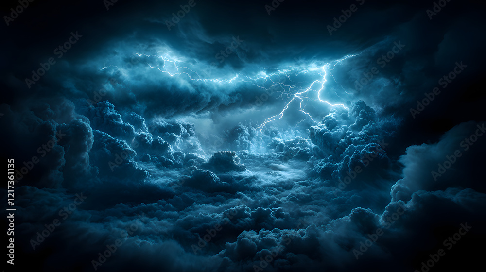 Fototapeta premium Epischer Sturm – Dramatische Wolkenformation mit leuchtenden Blitzen 