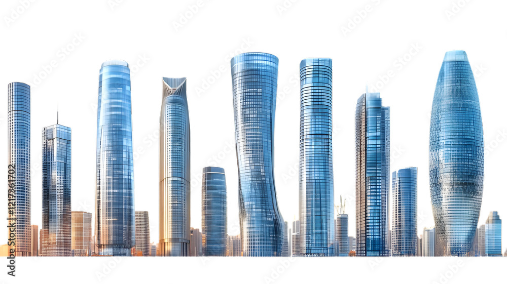 Fototapeta premium Set of Contemporary Skyscrapers with Geometric Design, Png