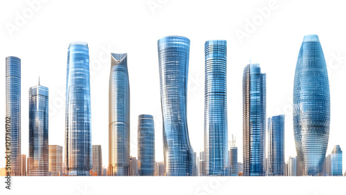 Set of Contemporary Skyscrapers with Geometric Design, Png