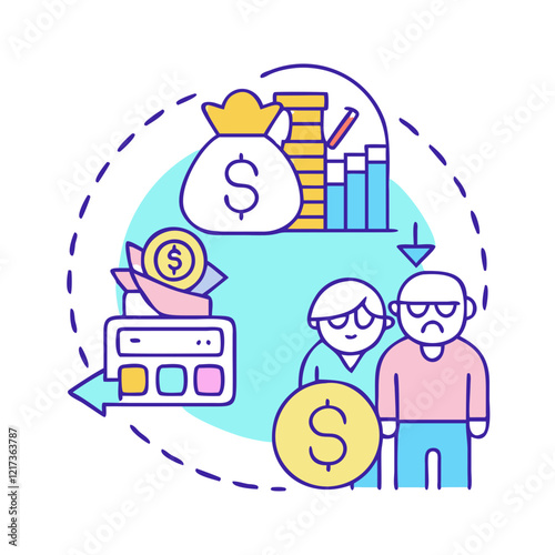 retirement funds shrinking icon, retirement funds shrinking vector illustration-simple illustration of retirement funds shrinking, perfect for retirement funds shrinking logos and icons