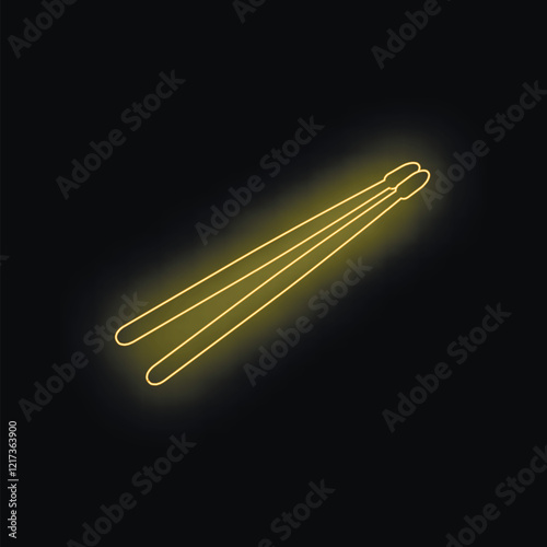 Neon chopsticks glowing on dark background, representing asian cuisine and dining culture