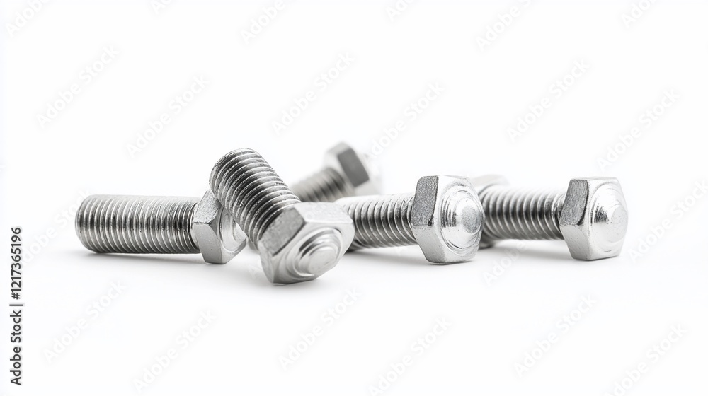 Close-up of several metallic bolts isolated on white. Close-up of several metallic bolts isolated on white.