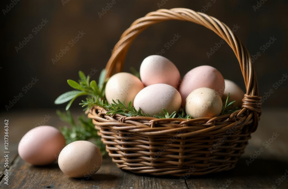 Easter eggs are in a basket, Easter holiday Easter eggs are in a basket, Easter holiday