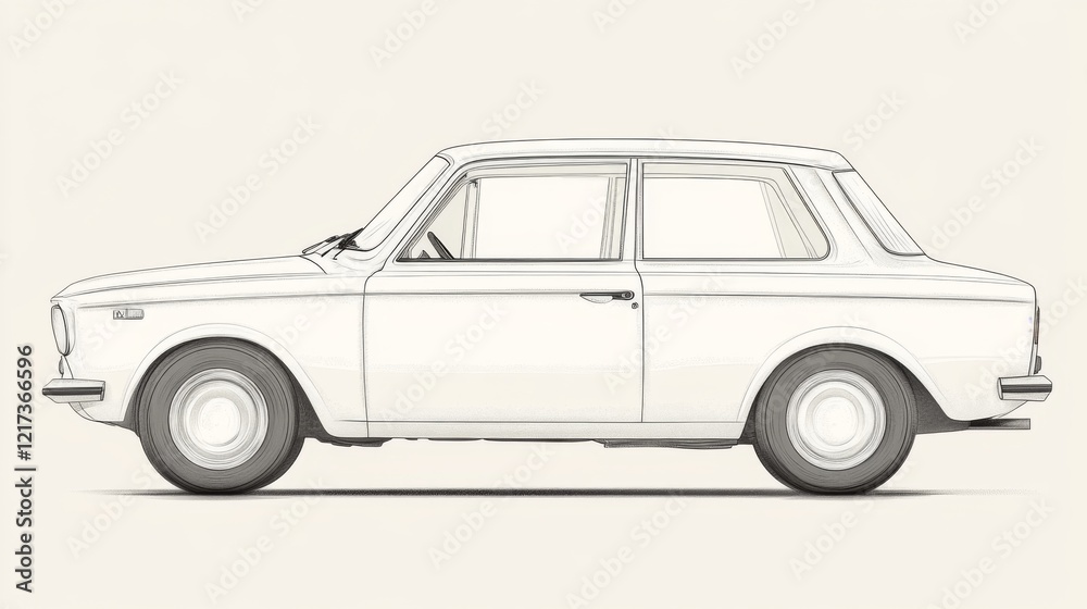 Fototapeta premium Side view of a classic car illustration on a neutral background, showcasing its design and features