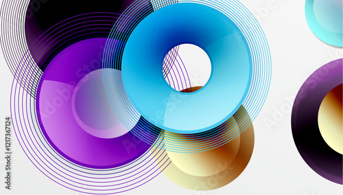 Abstract composition of overlapping circles with smooth gradients and transparency effects. Clean and modern design emphasizing depth, symmetry, and a minimal aesthetic