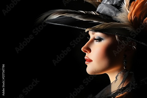 Woman in Renaissance Hat with Dramatic Lighting photo