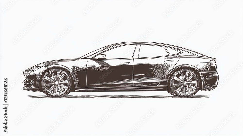 Fototapeta premium Sleek side view of a modern electric vehicle showcasing its design and elegance on a minimalist background