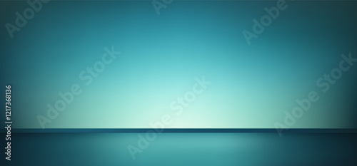Studio background with dark blue gradient and neon glowing light, podium floor, empty room interior for displaying any product. Vector gradient illustration