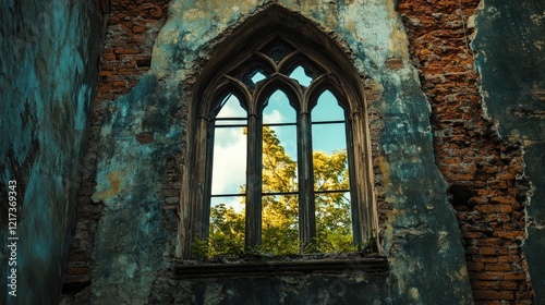 Gothic Window in Ruins: A Glimpse of Nature's Resilience