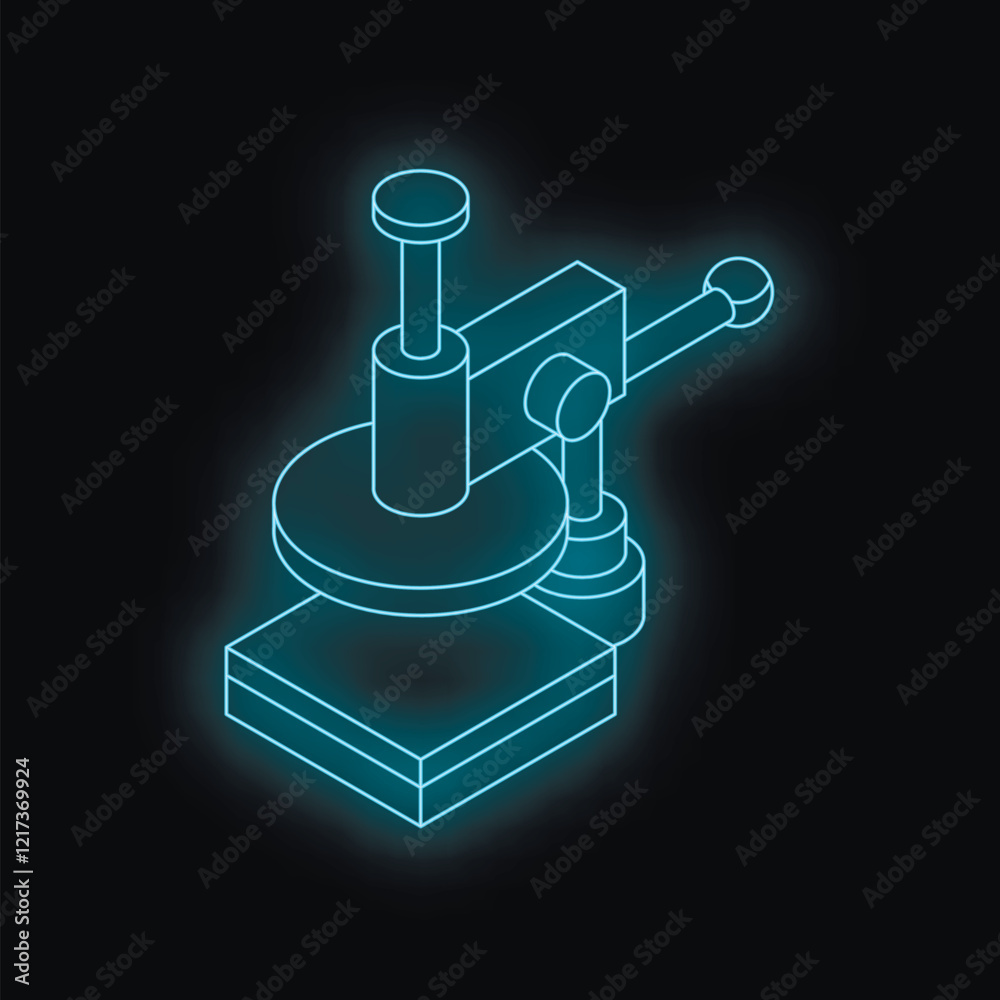 Hydraulic press stamping on material with glowing blue neon light, creating an industrial and futuristic atmosphere Hydraulic press stamping on material with glowing blue neon light, creating an industrial and futuristic atmosphere
