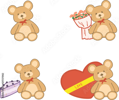 Teddy bear love flower heart valentine icon