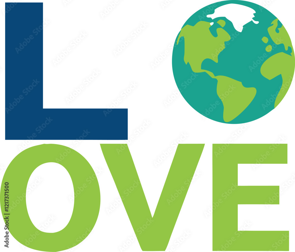 Minimalist LOVE with Globe Graphic for Environmental Awareness Minimalist LOVE with Globe Graphic for Environmental Awareness