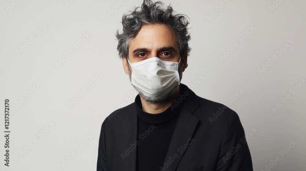 Man wearing mask, studio portrait, grey background Man wearing mask, studio portrait, grey background