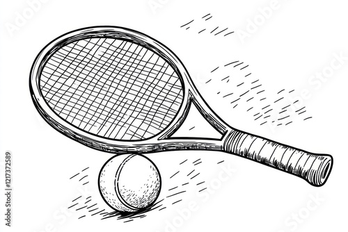 Tennis racket and ball, court background, sport illustration, website design (1)
