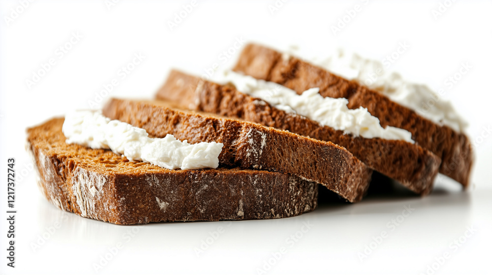 Slice of bread with cream cheese isolated on white background Slice of bread with cream cheese isolated on white background