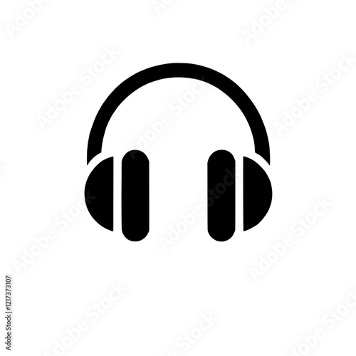 Headphones Icon: A simple, bold black icon of classic over-ear headphones, perfect for representing audio, music, podcasting, or listening. 